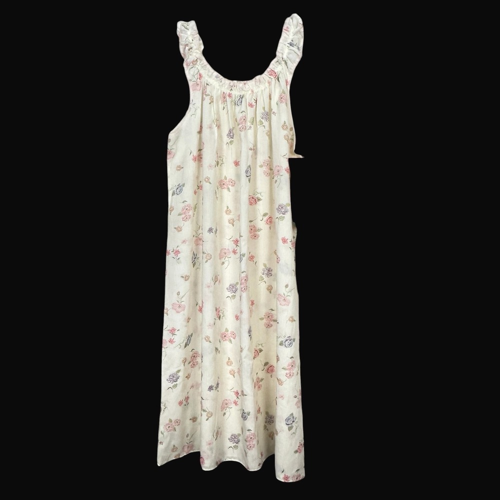 Vintage Miss Elaine Nightgown L Floral Ruffle Sleeveless B Altman Tags ILGWU USA - Picture 3 of 12